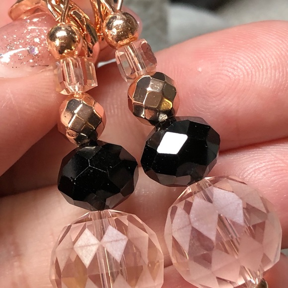 ⭐️🎁Large pink balls and Swarovski earring -rose gold lever back -classic look - Picture 4 of 10